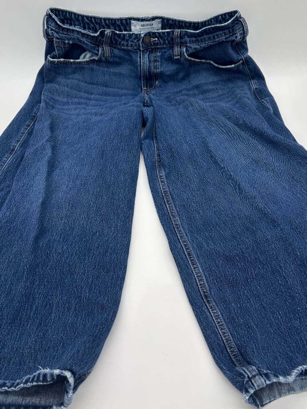 Hollister Low Rise Super Baggy Jeans Men 32x26 (32W) Blue Y2K Wide Leg Short